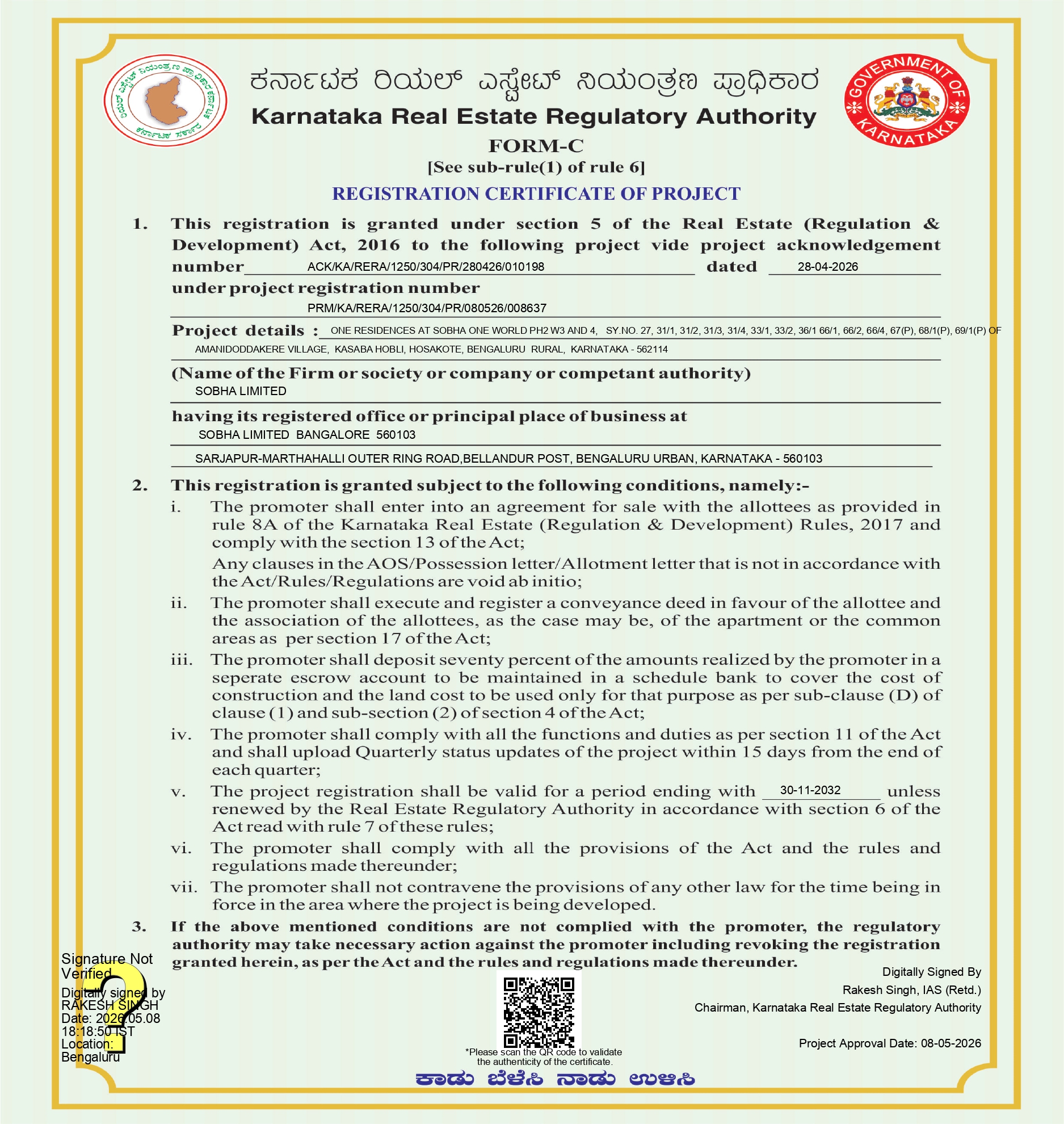 One Residences at SOBHA One World - All RERA Certificates (6 phases) - 08.05.2026 (2)_page-0002